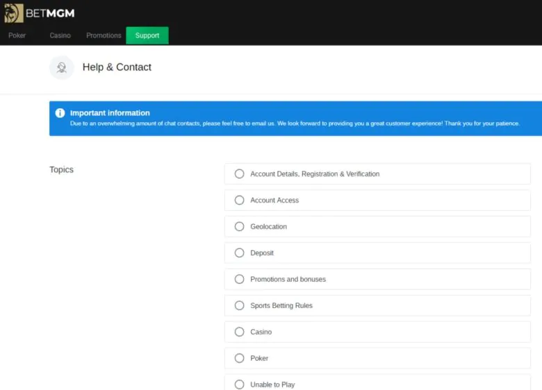 BetMGM Customer Support.