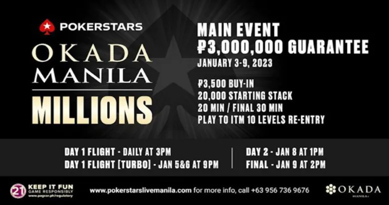 PokerStars Live Okada Manila MILLIONS Set on January 3-9, 2023