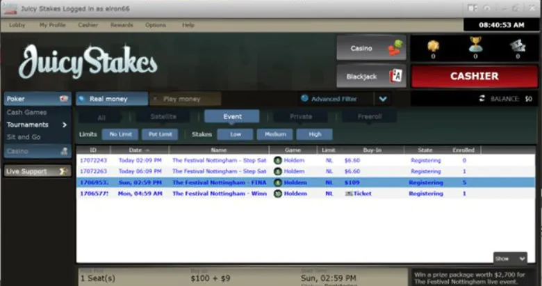 Juicy Stakes The Festival Nottingham satellites.