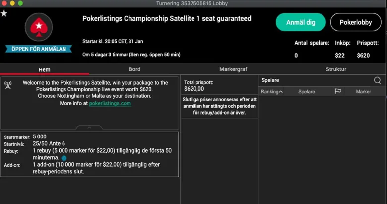 PokerListings Championship satellite.
