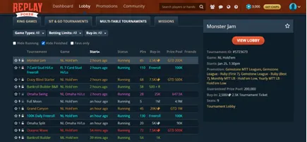 Replay Poker Tournaments and Freerolls