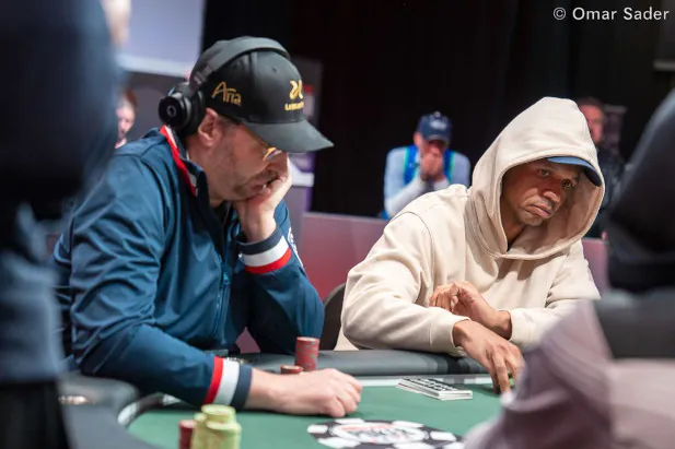 Phil Hellmuth and Phil Ivey were seated next to each other for part of Day 3 of the PPC