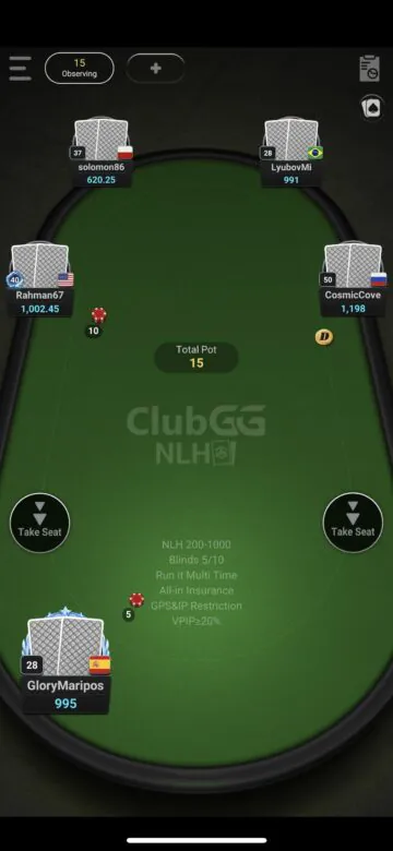 ClubGG Poker No Limit Hold'em Table 3