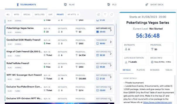 WPT Tournaments PokerListings' Vegas Series 2023