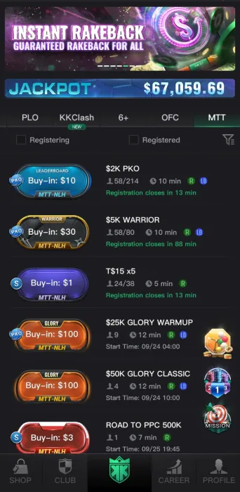 KKPoker poker app lobby