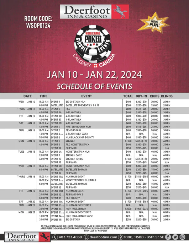 WSOPC 2023 Deerfoot Casino: Schedule 2024