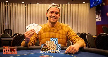 The Festival Bratislava 2023: A happy Benedikt Hausmann after his win in the €1 100 PLO High Roller.