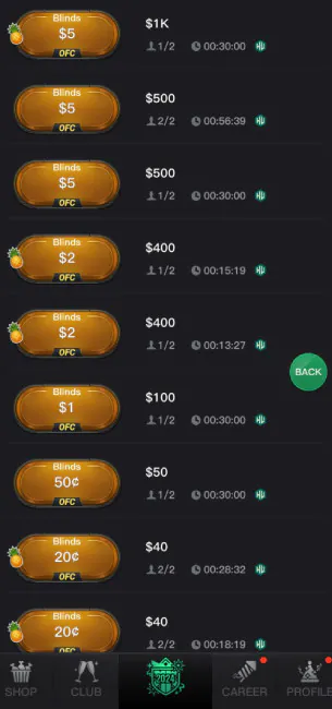 KKPoker OFC & OFC Pineapple Poker Lobby High Stakes.