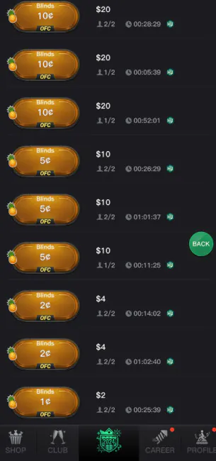 KKPoker OFC & OFC Pineapple Poker Lobby Low Stakes.