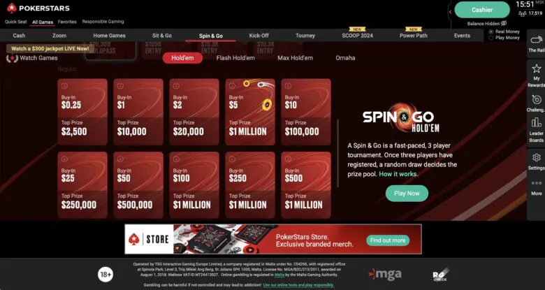 pokerstars spin & go section