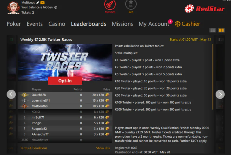 Twister race on the Redstar application.