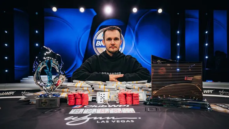 Mikita Badziakouski with a trophy of The Big One for One Drop on WPT 2023