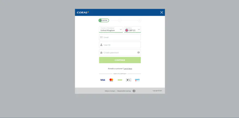 Coral Poker registration form