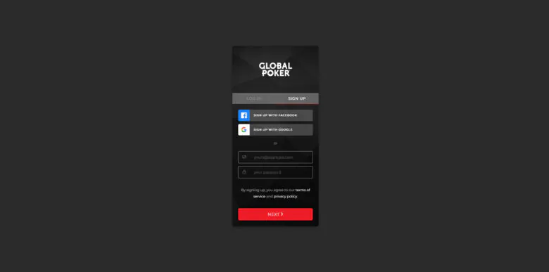Global Poker registration form