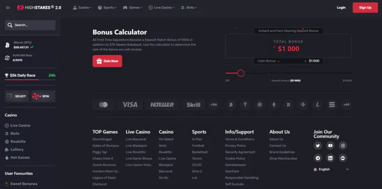 HighStakes Poker bonus calculator