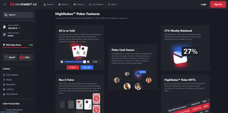 HighStakes Poker features