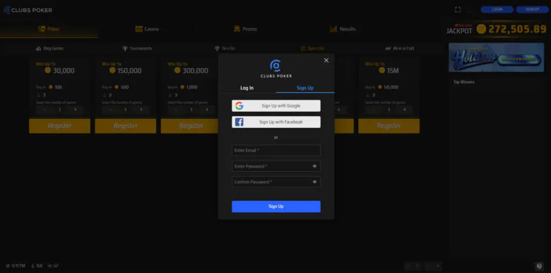 Clubs Poker registration