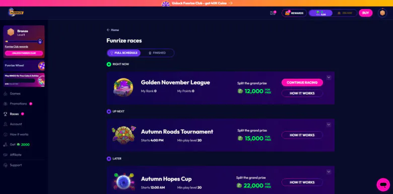 Funrize Casino races