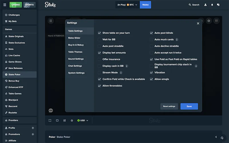Stake Poker software setting