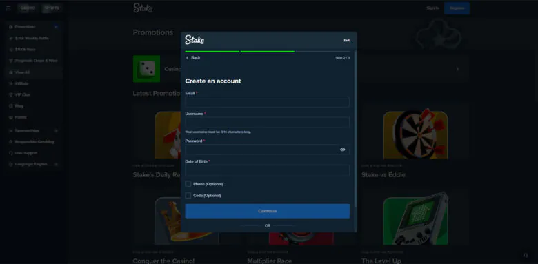 Stake.com casino sign up