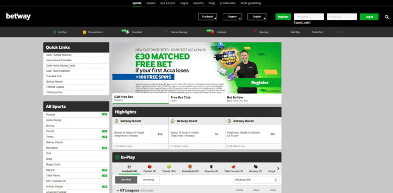 BetWay Sportsbook main page