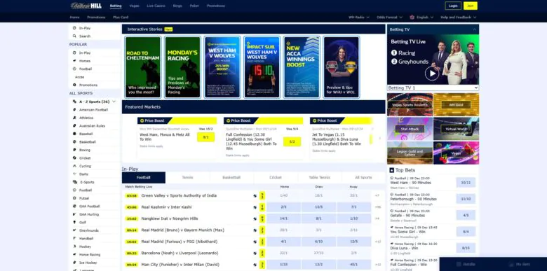 William Hill Sportsbook main page